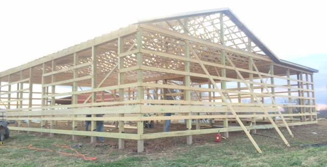 Pole barn framed and waiting for siding to be intalled